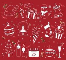 Outline Christmas Element on Red Background vector