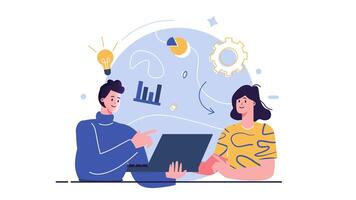 Business problems solving 2D animation, two women solve the problem on their laptop. video