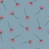 Botanical seamless pattern. pastel color doodle flowers and leafs. textile, wallpaper, wrapping paper. light blue background vector