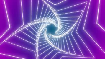A swirling tunnel in the form of a five-pointed star on a purple background. Abstract animation. video