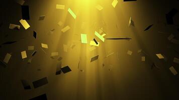 Greeting cards falling from above in the rays of yellow light. Abstract animation. video
