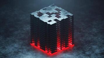 Abstract technology cube construction, 3d block chain rendering. Digital animation background. video