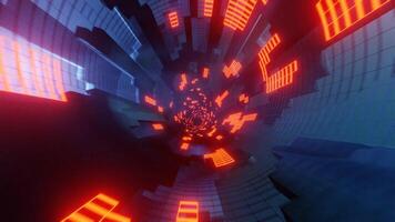 Flight in abstract sci-fi tunnel seamless loop. Futuristic VJ motion graphics for music , EDM club concert, high tech background. Time warp portal, lightspeed hyperspace concept. 4k 3D animation video