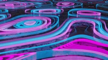 Abstract neon vibrant colorful blue and purple 3d animation background, Represent topography pattern texture, string theory multiverse, quantum physics, sci-fi cyberpunk psychedelic backdrop video