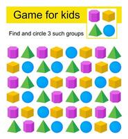 A game for kids. Find the group of geometric shapes shown in the sample and circle it. vector