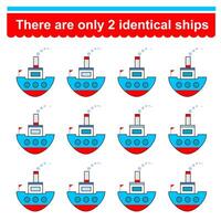 Logical game for children. Find two identical. Visual intelligence vector