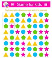 A game for children. Find geometric shapes groups as in the example. Attention tasks for children vector