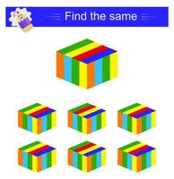 Puzzle game. Task for development of attention and logic. Need to find same cube. vector