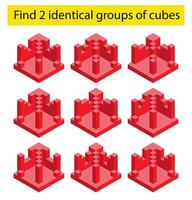 Fun puzzle game for kids. Need to find two identical groups of cubes. Task for development of attention and logic. vector