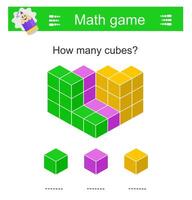 Mathematical game for Preschool children. Count how many red, yellow, green cubes and write the result vector