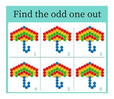 Puzzle game for kids. Task for development of attention and logic. Cartoon umbrella. vector