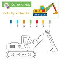 Color by subtraction. Math activity for kid. Developing numeracy skills. Number range up to 10. vector