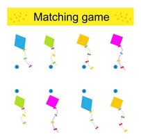 Matching game. Task for the development of attention and logic. Cartoon kite. vector