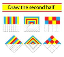 Draw the second half. Coloring book. Preschool worksheet for practicing fine motor skills. illustration vector