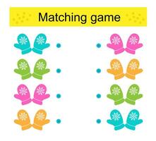 Matching game. Task for the development of attention. illustration of mittens. vector