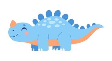 A blue dinosaur with orange spots is smiling. It has a happy expression. The dinosaur is laying down on its back vector