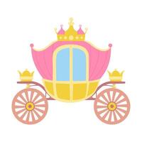A pink and yellow carriage with a crown on top. The carriage has a wheel and a door vector