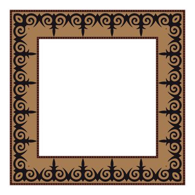 SQUARE black and GOLD Ethnic border frame deco. Ornamental element of Turkic, Kazakh, Kyrgyz, Uzbek, national Asian decor for textile, print design. Art simple line corner signboard.