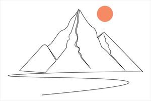 Mountain one line drawing of isolated continuous outline illustration vector