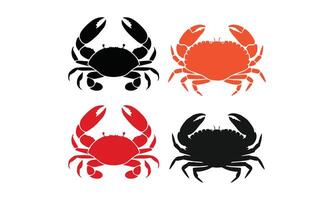 Set of black and colorful crab silhouette designs for ocean projects, coastal art, seafood logos, nature graphics, aquatic symbols, digital artwork, ocean projects, easily editable. vector