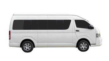 Side view of white van car isolated on white background with clipping path photo
