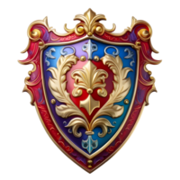 A shield with a gold and red design png