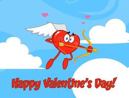 Happy Heart Cupid Cartoon Character Flying With Bow And Arrow vector