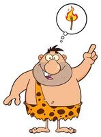 Smiling Caveman Cartoon Character With A Big Idea And Speech Bubble vector