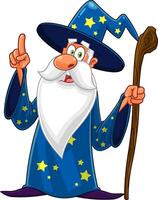 Old Wizard Cartoon Character With A Cane Pointing vector