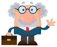 Professor Or Scientist Cartoon Character With Briefcase Waving vector