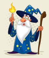 Old Wizard Cartoon Character With A Cane Making Magic vector