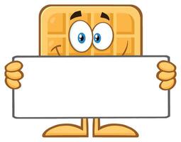 Smiling Square Waffle Cartoon Mascot Character Holding A Blank Sign vector