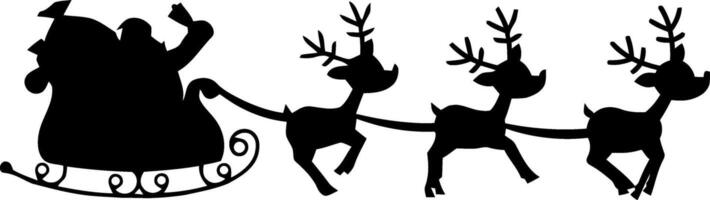 Black Silhouette Of Santa And A Reindeers Flying In A Sleigh vector