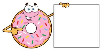 Donut Cartoon Mascot Character With Sprinkles Pointing A Banner vector
