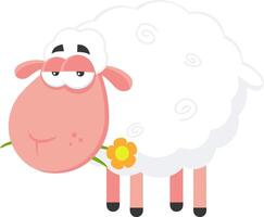 White Sheep Cartoon Character With A Flower vector
