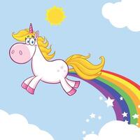 Smiling Magic Unicorn Cartoon Mascot Character Unicorn Making Rainbows vector