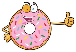 Winking Donut Cartoon Mascot Character With Sprinkles Giving A Thumb Up vector