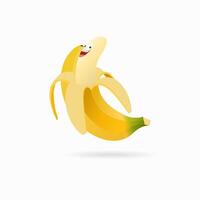 Illustration Banana icon with eyes and mouth on peeled banana vector
