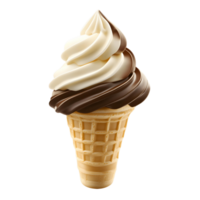 A chocolate and vanilla ice cream cone with a swirl of chocolate on top png