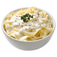 A bowl of pasta with a garnish of parsley on top png