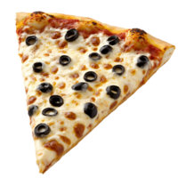 A slice of pizza with olives and cheese png