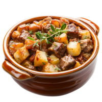 A bowl of food with meat and potatoes png