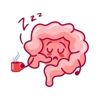 Lazy intestines. Cute character in kawaii style. Intestinal atony. A healthy organ of the digestive system. Ideal for stickers, books, design elements and medical brochures. vector
