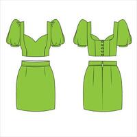 Party Stylish Green blouse with puff sleeves, perfect for fashion Skirt vector