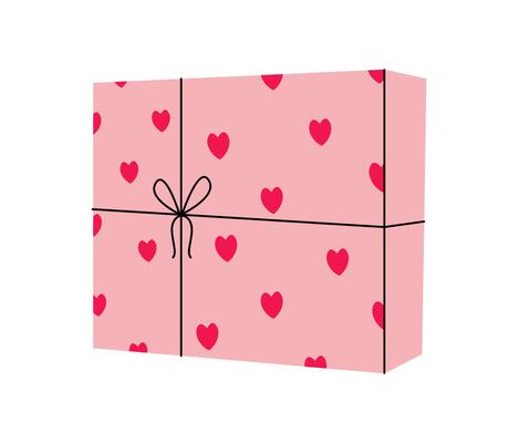 Square gift box with ribbon isolated on white background. Happy birthday,New Year, Wedding or Valentine Day package concept.