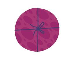 Round gift box. Isolated birthday or anniversary box with wrapping paper and ribbon bow. vector