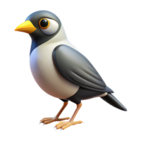 A bird with a yellow beak and black and white feathers png