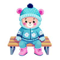 A cartoon bear wearing a blue coat and pink boots png