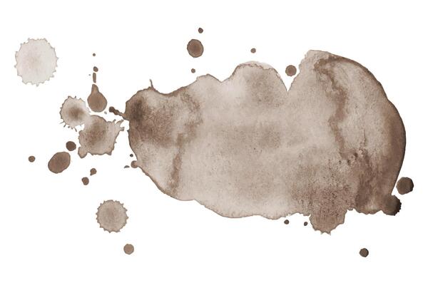 Watercolor Brown Splatter on White Background. Hand painted aquarelle splash with Ink Drops