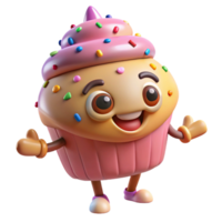 A cartoon cupcake character with arms outstretched png